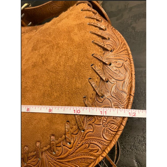 NEW - Western Saddle Shoulder Bag -Fringe -Tooled- Faux Leather/Suede - Picture 13 of 13